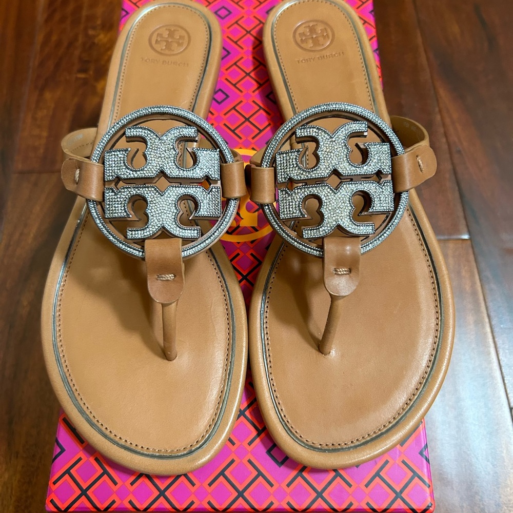 Tory Burch Tan Metal Embellished Sandal